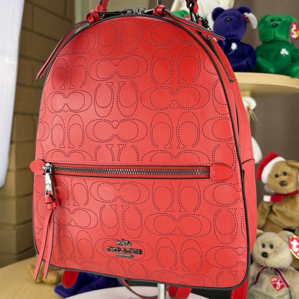 💥COACH -Jordyn Perforated Signature Leather Backpack / Miami Red - 45U674 - Picture 3 of 17